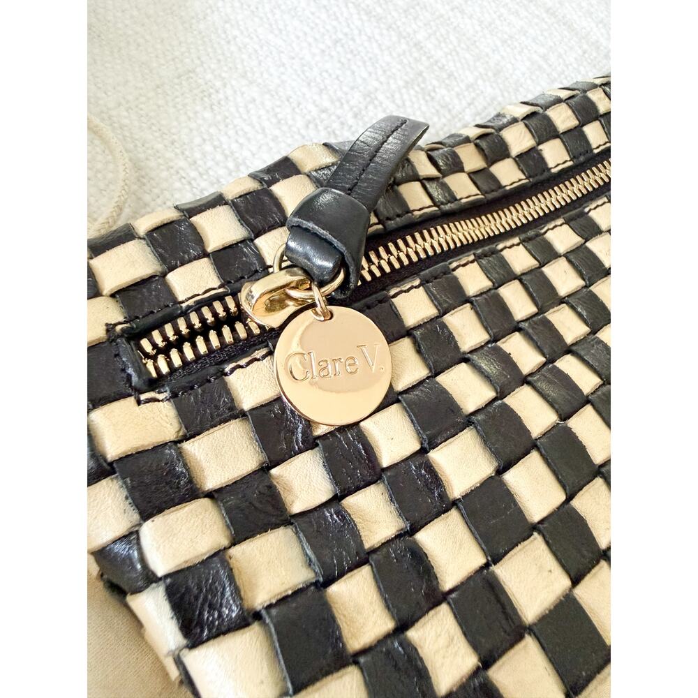 Clare V | Grande Fanny in Black/Cream Woven Checker - Picture 2 of 8